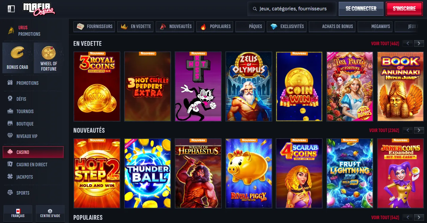 Catalogue de jeux sur le nouveau casino en ligne au Canada
